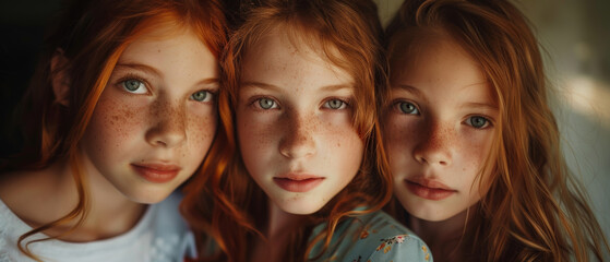 Red-haired triplets showcase a union of similarity and individuality.