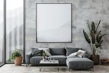 Modern Living Room With Gray Couch and Plant