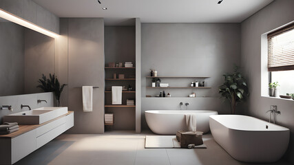 Modern minimalist bathroom interior, Generative AI