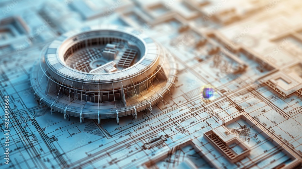 Poster engineering architecture creative blueprint: a creative 3d blueprint in engineering and architecture