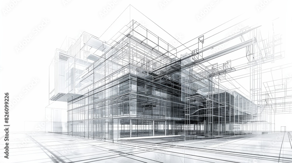 Poster engineering architecture wireframe: a photo illustrating a wireframe model of a building
