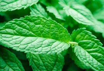 mint leaves on a green background