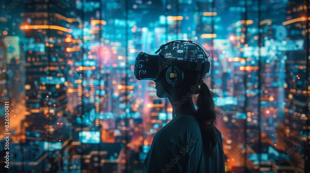 Poster virtual reality 3d visualization: a photo demonstrating 3d visualization in virtual reality
