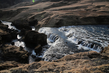 Island, Wasserfall am Verlauf des Skogafoss