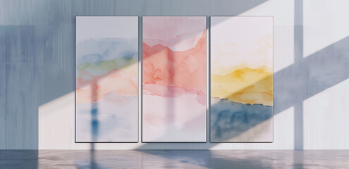 Minimalist Abstract Art Panels Displayed on a Modern Wall.