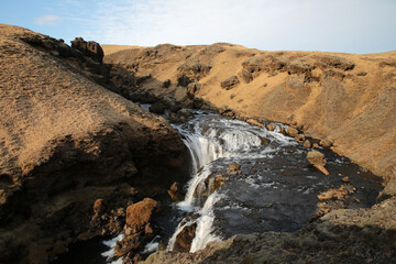 Island, Wasserfall am Verlauf des Skogafoss