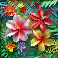 Obraz premium Intricately designed paper flowers and leaves creating a beautiful art piece full of life and color