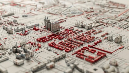 Naklejka premium Futuristic City Model in Red and White