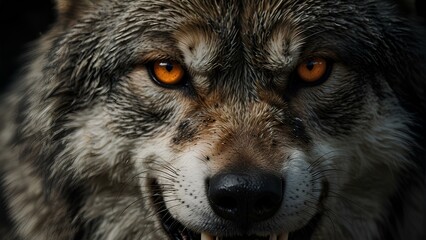 Intense Gaze: Grayscale Wolf Portrait with copy space