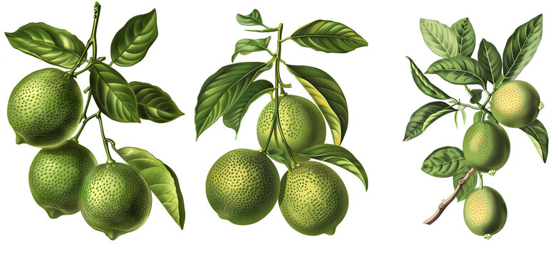 Lime isolated on transparent background, old botanical illustration