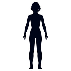 Full length view of a lean haircut standing naked girl silhouette, isolated on white background. Vector illustration