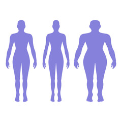 Full length front view of a lean bald standing naked girl silhouette, isolated on white background. Vector illustration