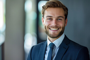 Fototapeta premium Professional smiling young politician man lawyer in a suit and tie