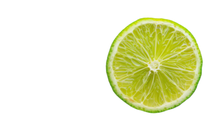 A vibrant green slice of lime resting on a clean white background