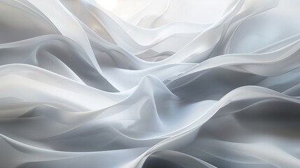 Ethereal waves of pure white and delicate grays, undulating gracefully across the digital canvas, creating a sophisticated and minimalistic abstract artwork with a clean and modern aesthetic,
