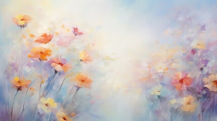Image of a watercolor painting of a field of flowers. The flowers be in a variety of colors, and the painting should have a soft, dreamy feel.