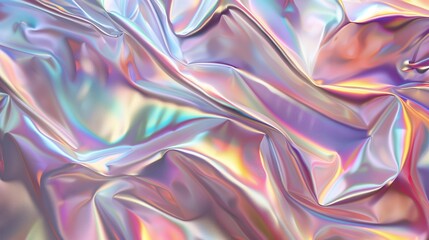 Holographic background. Iridescent backdrop with rainbow gradient flowing across a pearlescent metal surface, creating a mesmerizing abstract pattern of shifting colors and light.