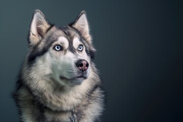 Obraz premium Alaskan Malamute dog on minimalistic colorful background with Copy Space. Perfect for banners, veterinary ads, pet food promotions, and minimalist designs.