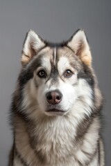 Alaskan Malamute dog on minimalistic colorful background with Copy Space. Perfect for banners, veterinary ads, pet food promotions, and minimalist designs.