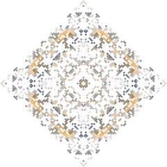 Geometric mandala of squares in a flat style ornament in the form of pixels. Embroidery dotted schemes. Textile geo prints.