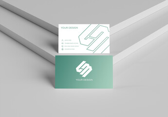 2 Business Cards Mockup On White Display Stand
