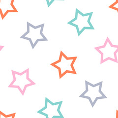Seamless pattern with colorful outline stars
