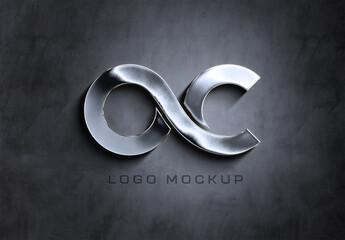 Old Chrome Logo Mockup with 3D Effect 