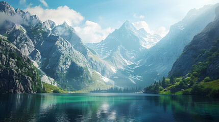 Mountain scenery with a blue lake below