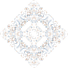 Geometric mandala of squares in a flat style ornament in the form of pixels. Embroidery dotted schemes. Textile geo prints.