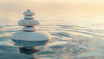 Balanced Stones in Calm Reflective Water