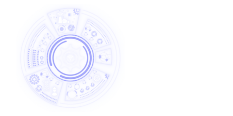 Abstract technological elements arranged in a circular fashion on a white background, depicting a concept of innovation and futuristic design