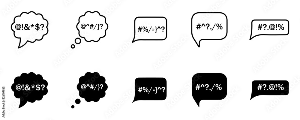 Poster swear words vector speech bubble vector set consisting of obscene language or swear words, text cens