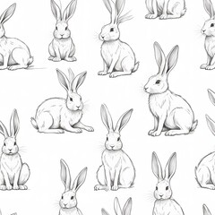 Fototapeta premium Cute hand-drawn seamless pattern with rabbits in doodle style, great for decorating cards, banners, textiles, wallpapers