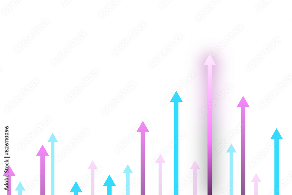 Poster colorful arrows pointing upwards in different sizes on a white background symbolizing growth or succ