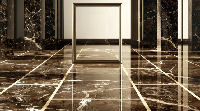 Gallery showcasing a 3D empty frame on a majestic Armani Bronze marble floor.