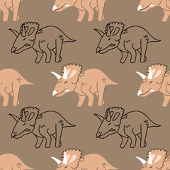 Boho dinosaur seamless pattern. Chasmosaurus background for child textile, wallpaper, party