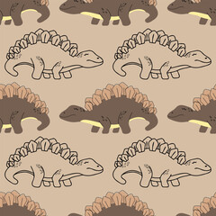 Stegosaurus dinosaur seamless pattern. Prehistoric reptile background for child textile, wallpaper, party