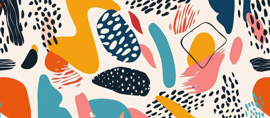 Abstract shapes and lines in the style of colorful vector hand drawn doodles, with an emphasis on flat color and simple shapes