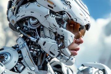 Futuristic robotic eye with mechanical elements, sci fi and technology concept, vibrant and detailed, cybernetic design