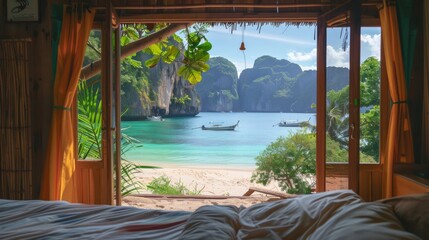 Serene Beach View from a Cozy Bedroom on Phi Phi Islands