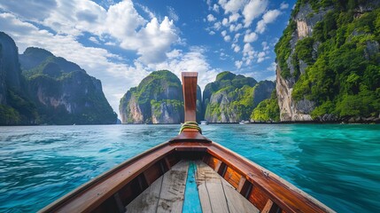 Serene Journey Through Phi Phi Islands on a Traditional Thai Boat