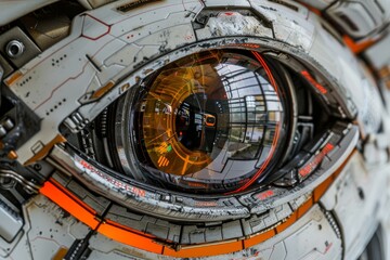 Mechanical eye with intricate details, sci fi and robotics concept, vibrant and futuristic, detailed and innovative