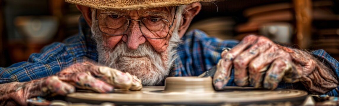 Skilled Lipik Artisan potter shaping clay pot on spinning wheel.
