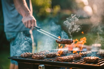 Fototapeta premium Summer Barbecue Party: Juicy Steaks Grilling Over Open Flames