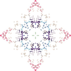 Abstract geometric triangle kaleidoscope mandala pixel art design symbol - symmetric vector art pattern from colored triangles. 8-bit.