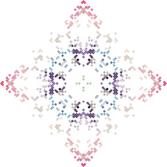 Abstract geometric triangle kaleidoscope mandala pixel art design symbol - symmetric vector art pattern from colored triangles. 8-bit.