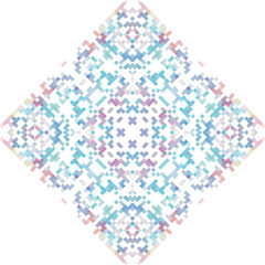 Abstract geometric triangle kaleidoscope mandala pixel art design symbol - symmetric vector art pattern from colored triangles. 8-bit.