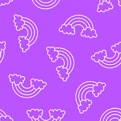 Purple seamless pattern with white outline rainbows