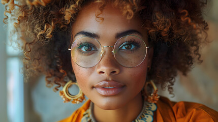 Obraz premium portrait of black woman orange clothes and glasses