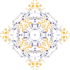 Abstract geometric triangle kaleidoscope mandala pixel art design symbol - symmetric vector art pattern from colored triangles. 8-bit.